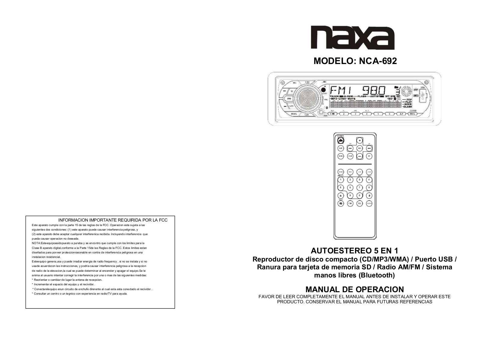 Naxa NCA-692 User Manual