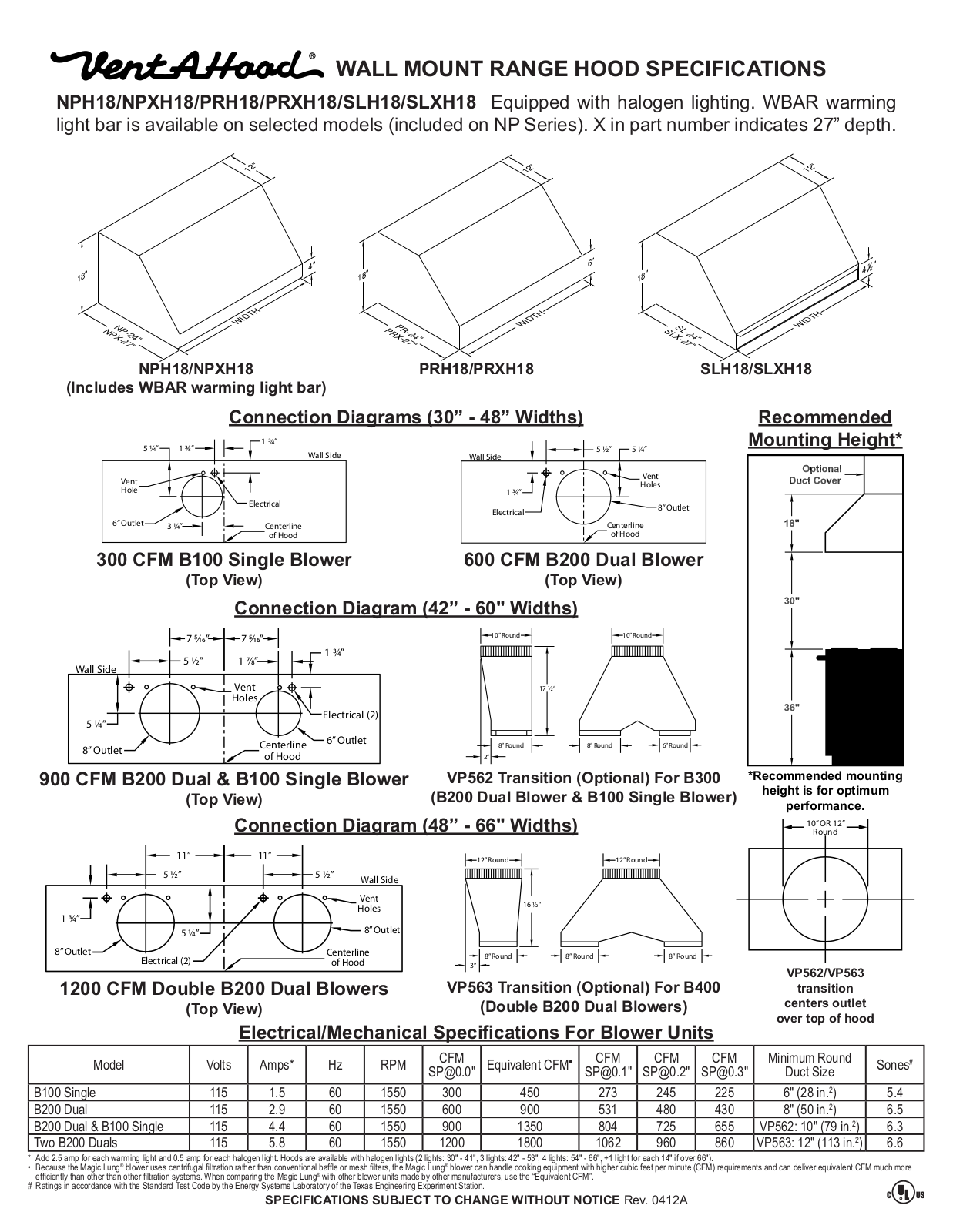 Vent-A-Hood PRH18M66SS Specifications