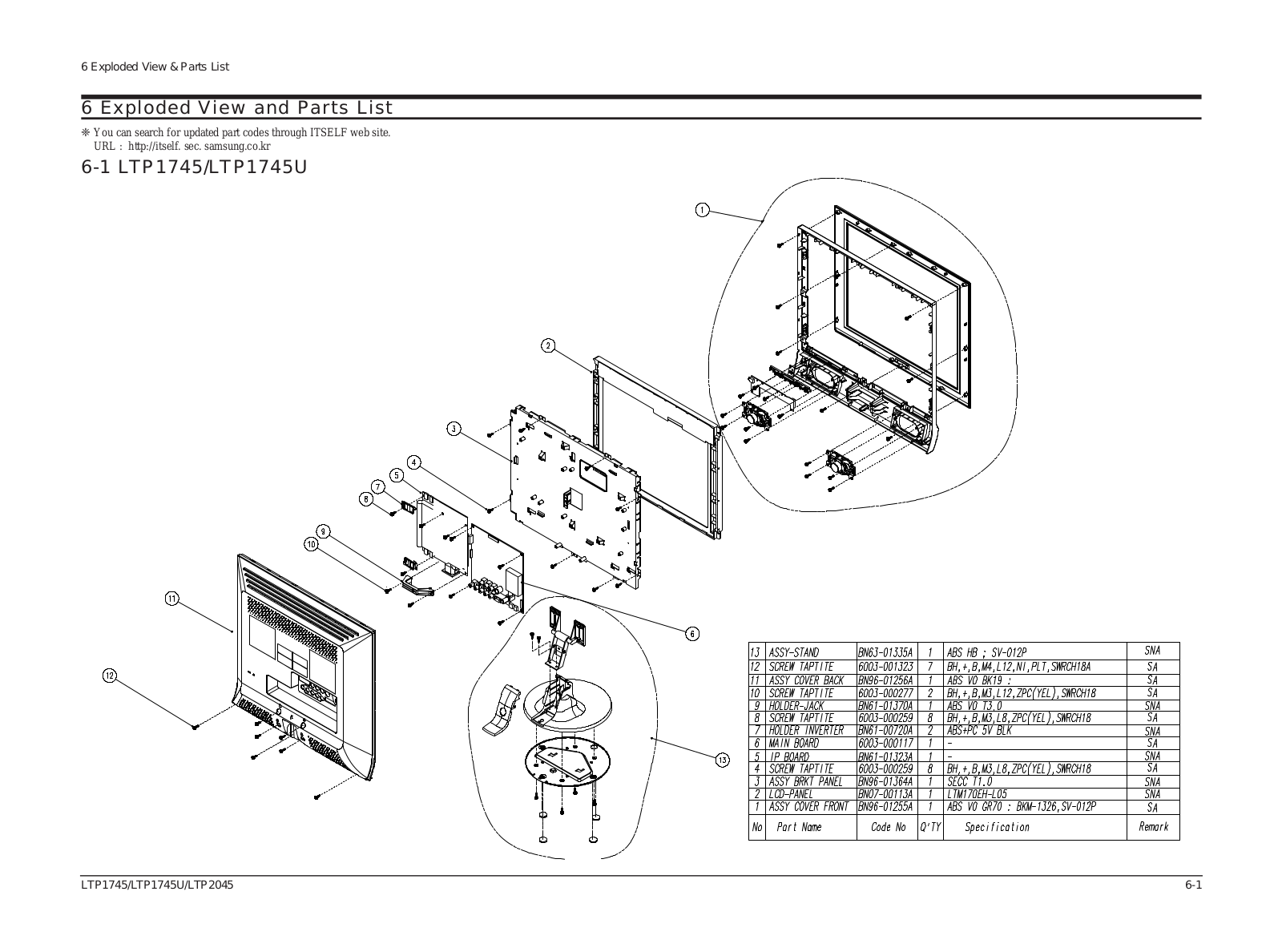 Samsung LT-P1745U 07 Exploded View & Part List