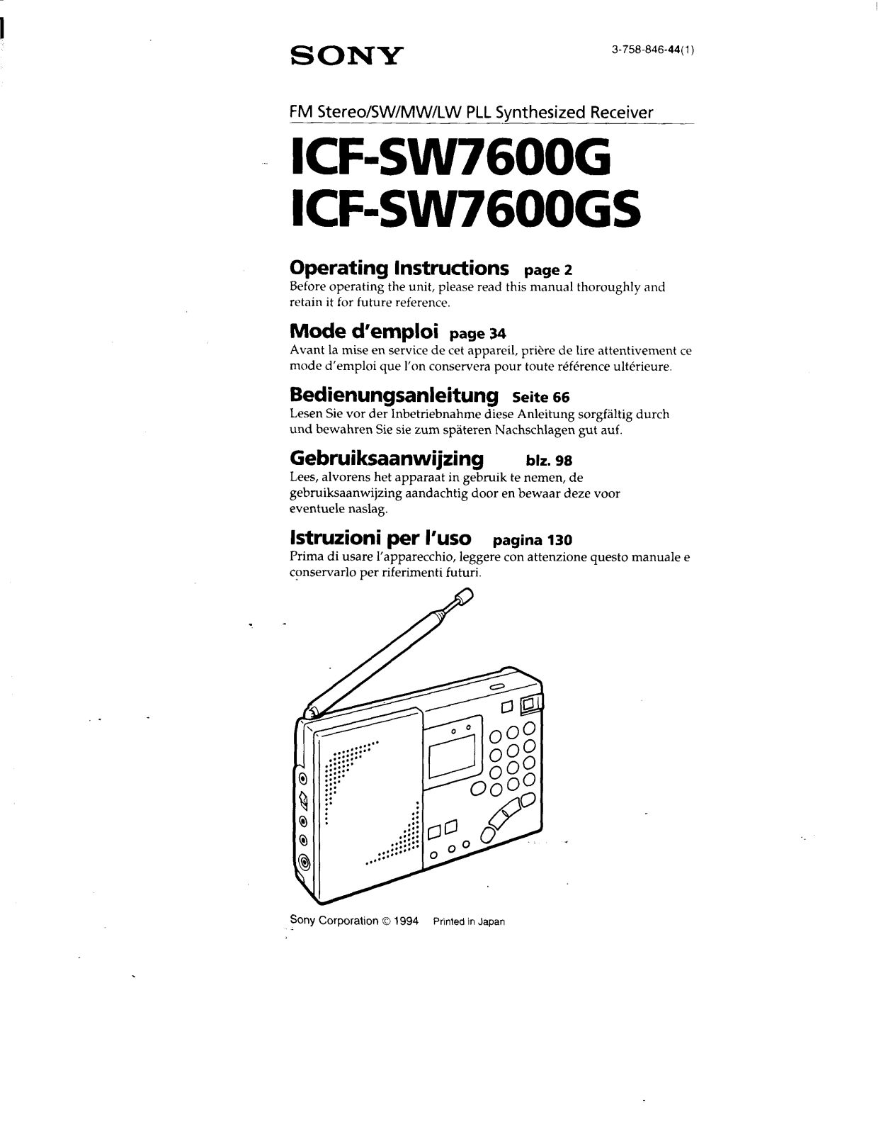 Sony ICF-SW7600GS User Manual