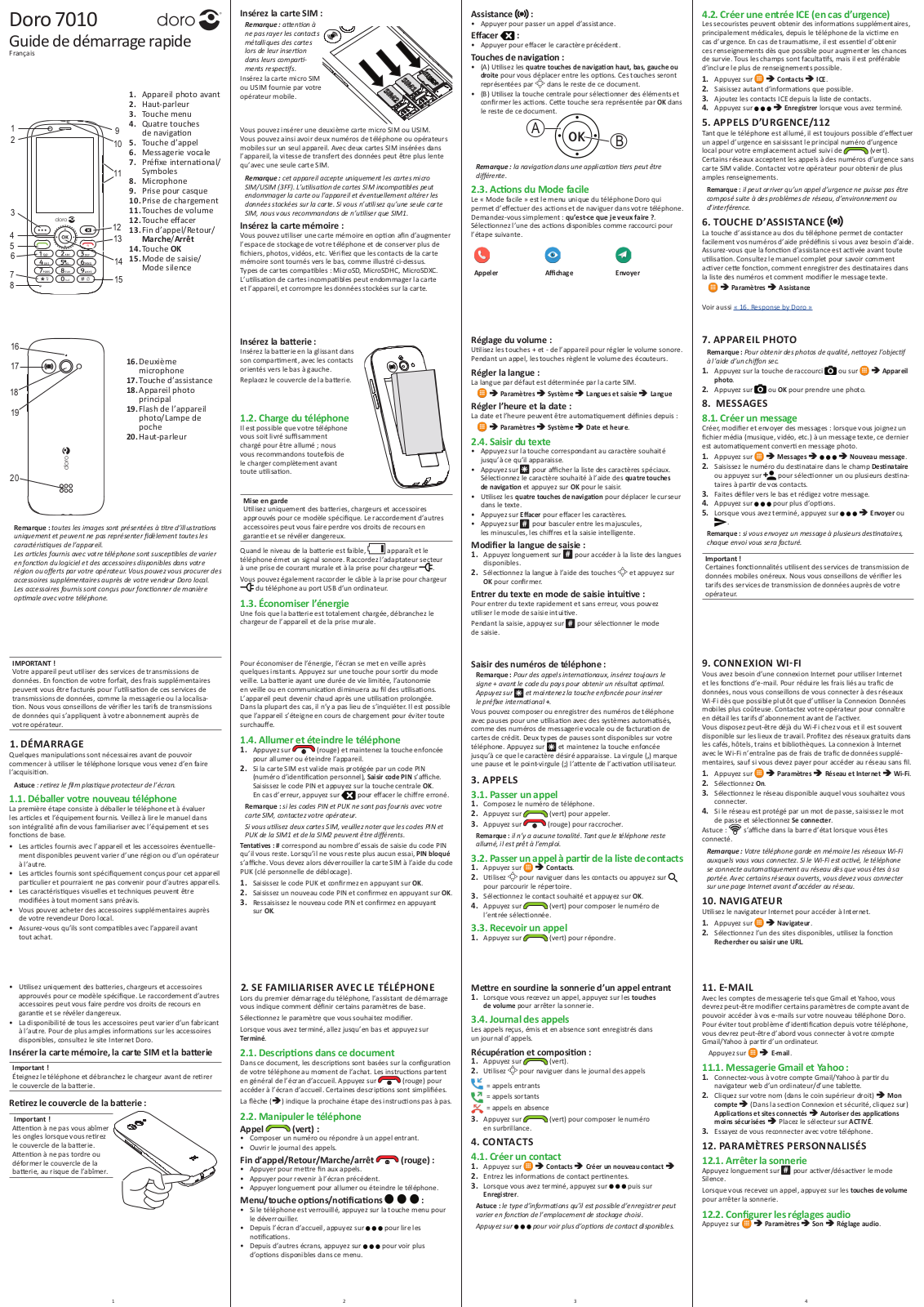 DORO 7010 Guide rapide