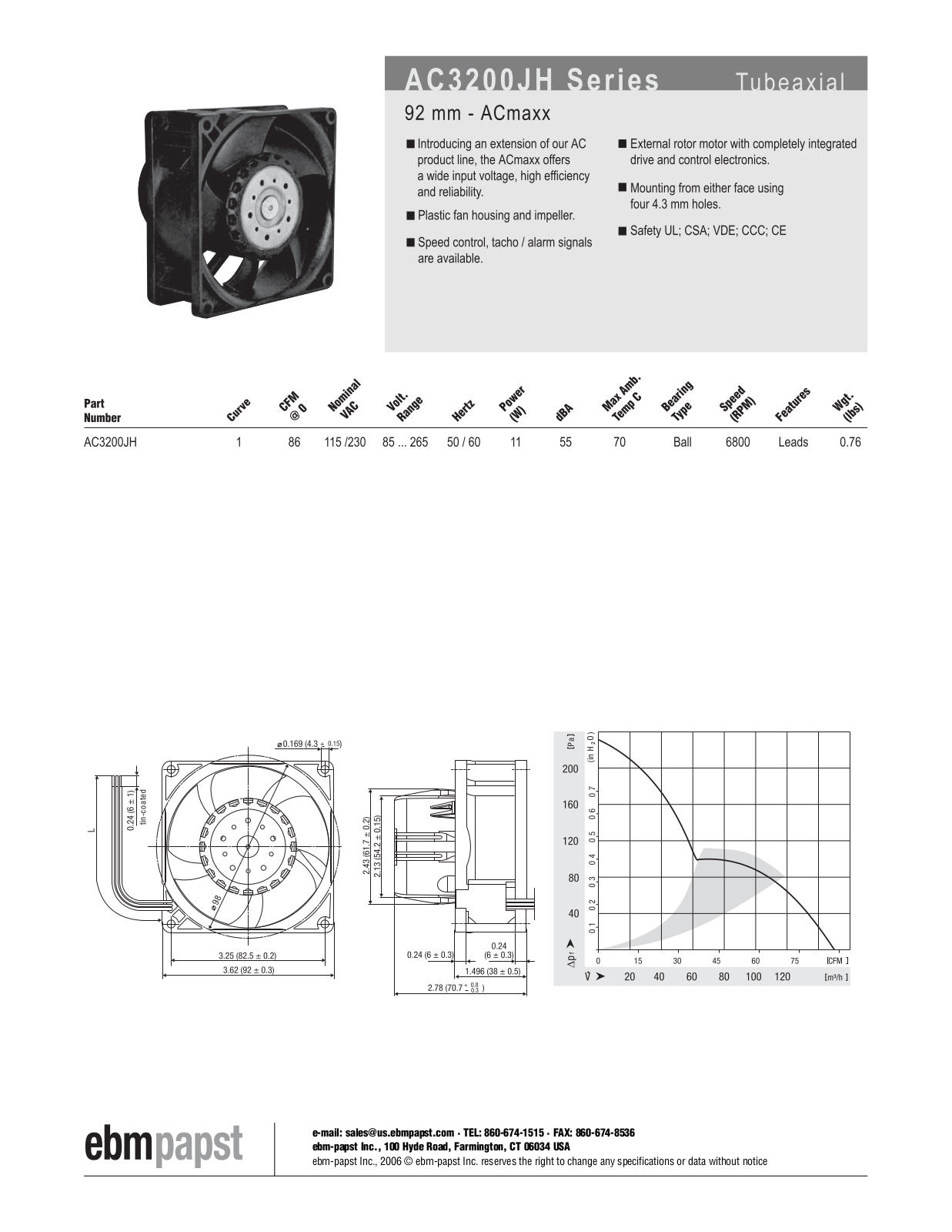 ebm-papst AC3200JH Catalog Page