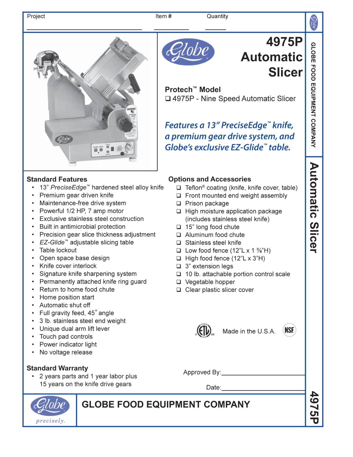 Globe Food Equipment 4975P General Manual