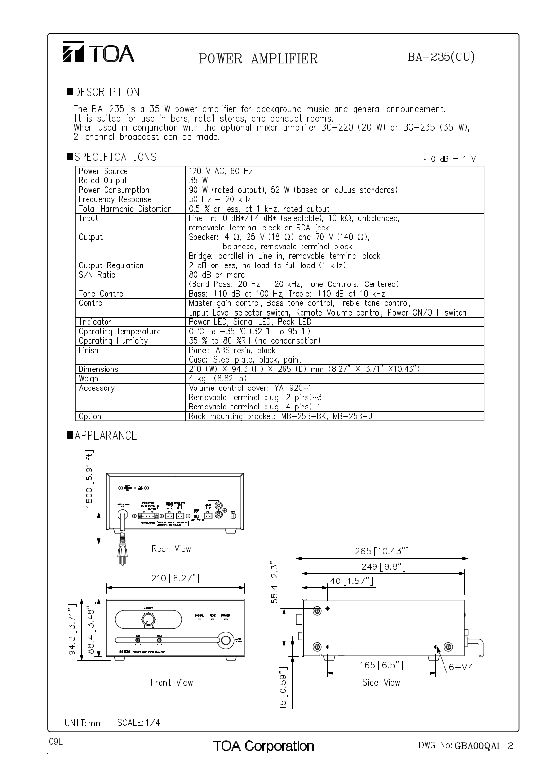 TOA BA-235 CU User Manual