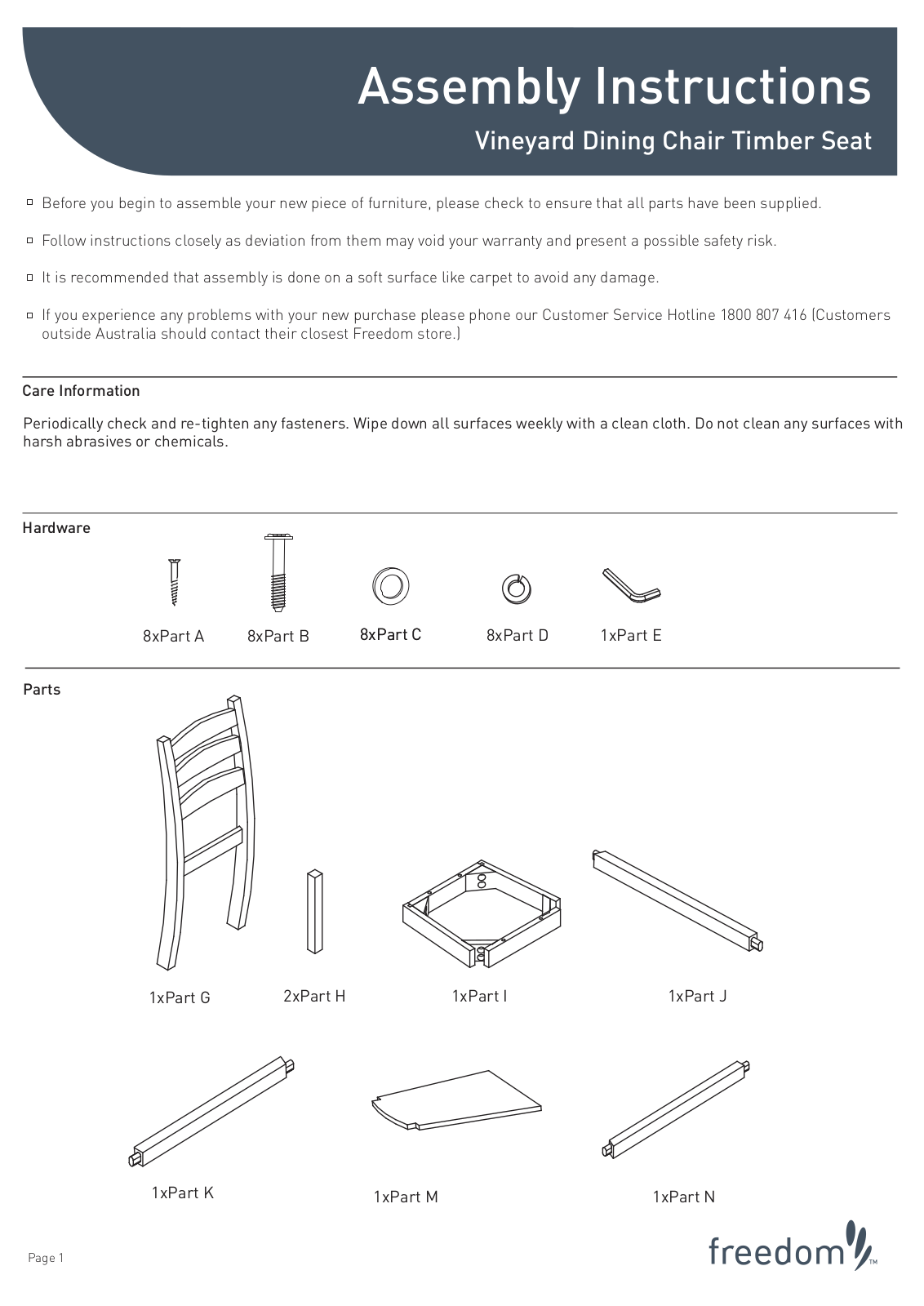 Freedom Vineyard Dining Chair Timber Seat Assembly Instruction