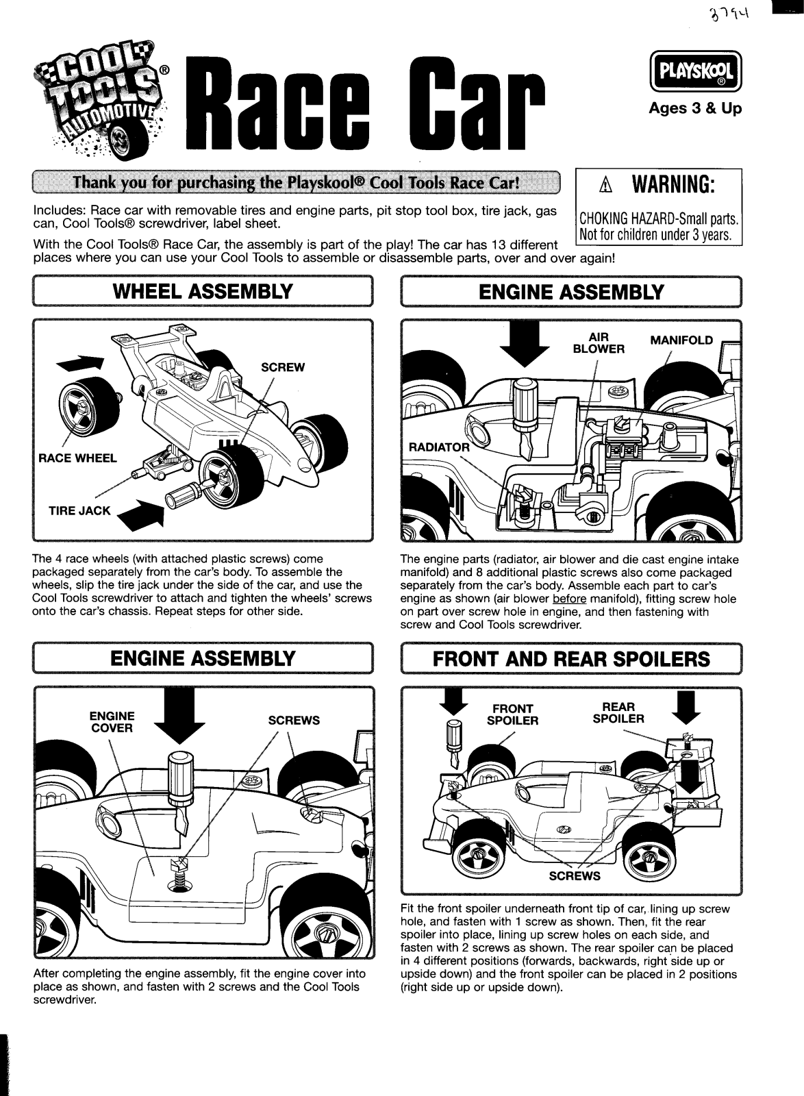 HASBRO Cool Tools Automotive RaceCar User Manual