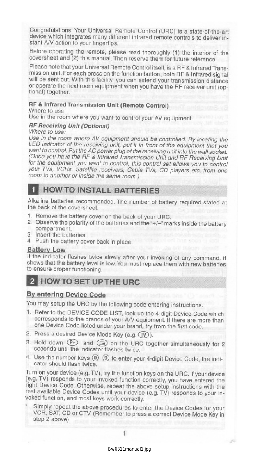 Remotec BW6311 User Manual