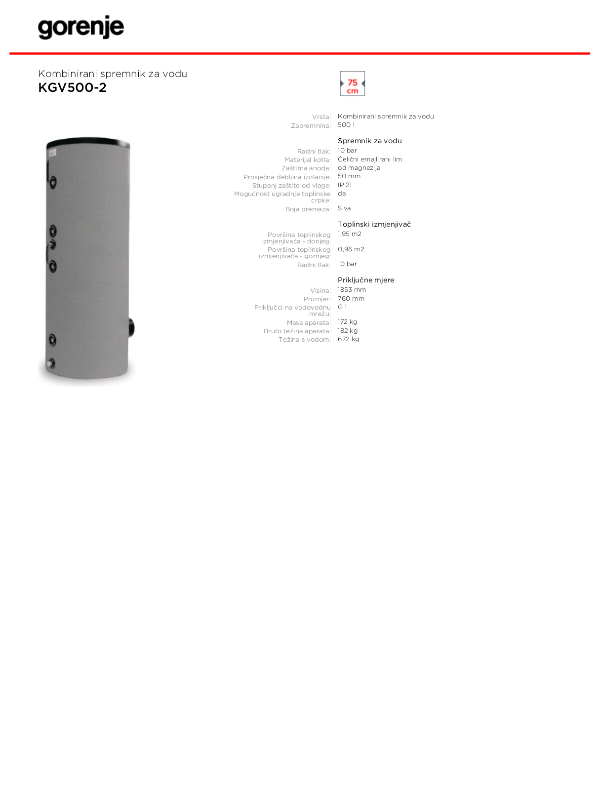 Gorenje KGV500-2 DATASHEET