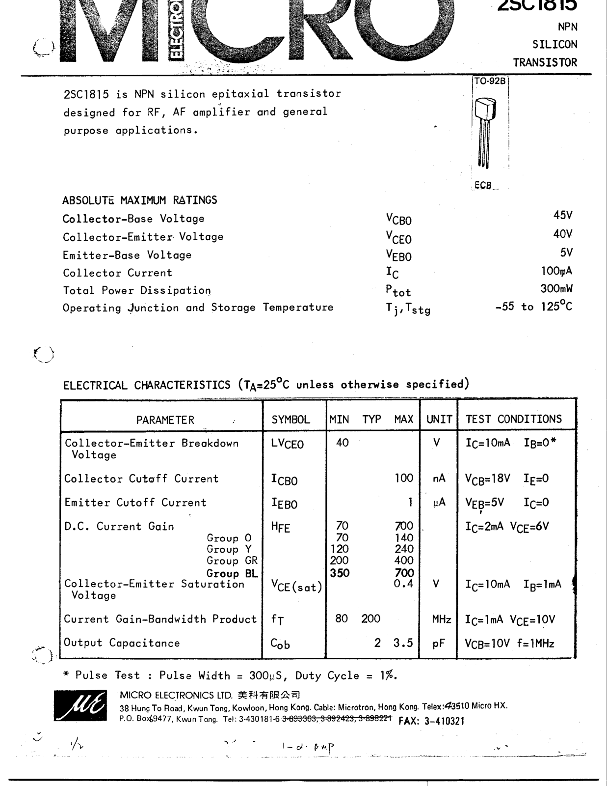 ME 2SC1815 Datasheet