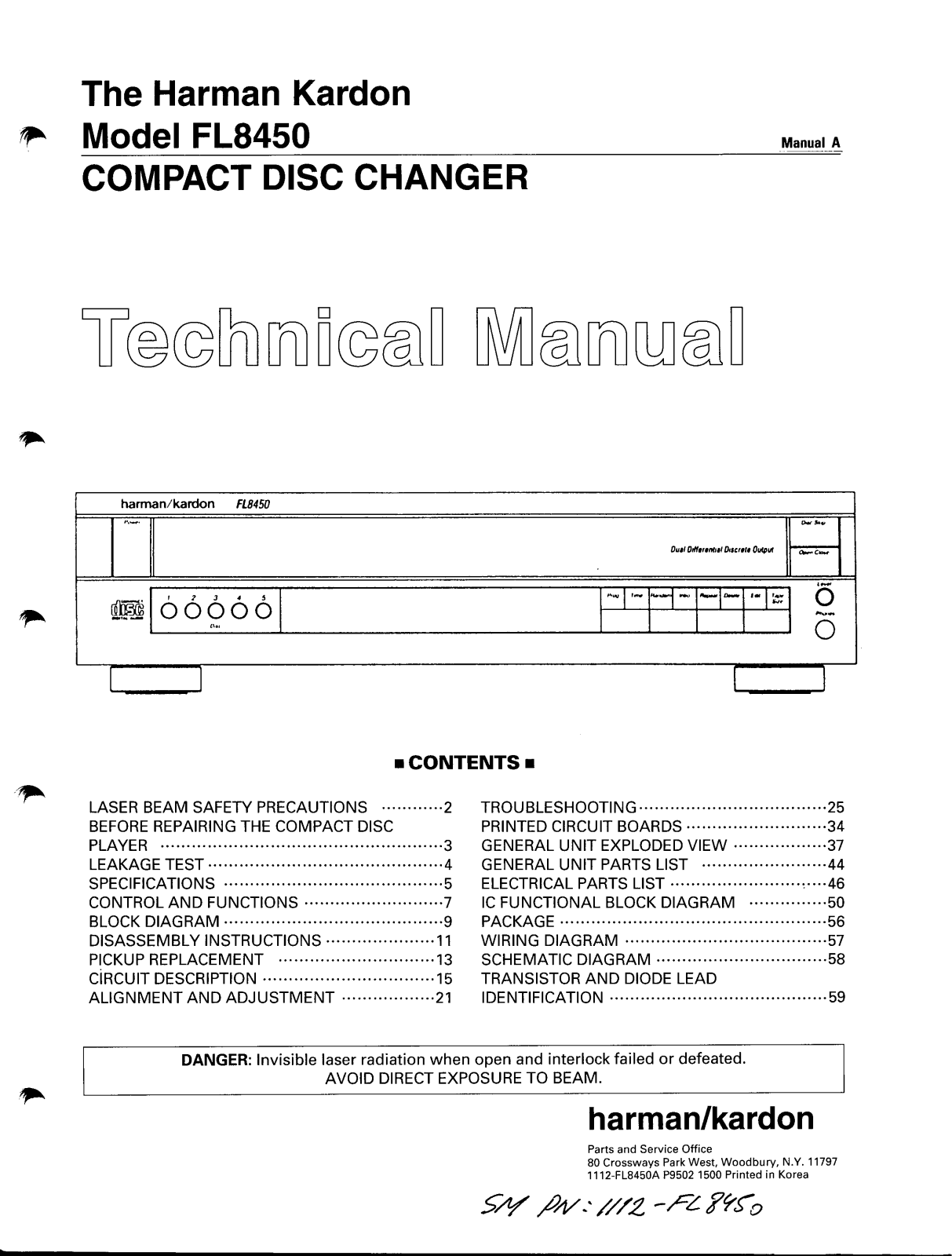 HARMAN KARDON FL   8450 CD Service Manual