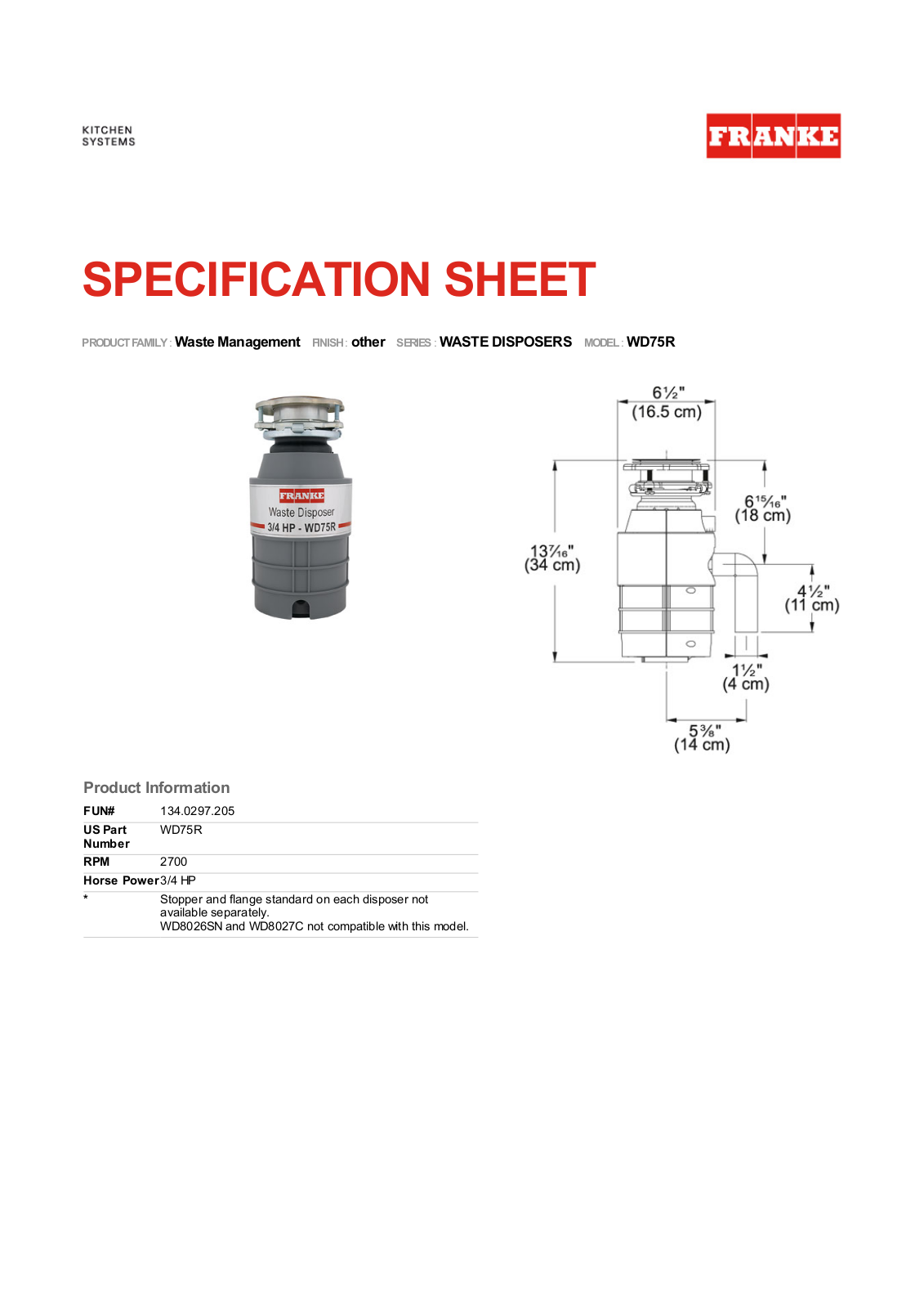 Franke Foodservice WD75R User Manual