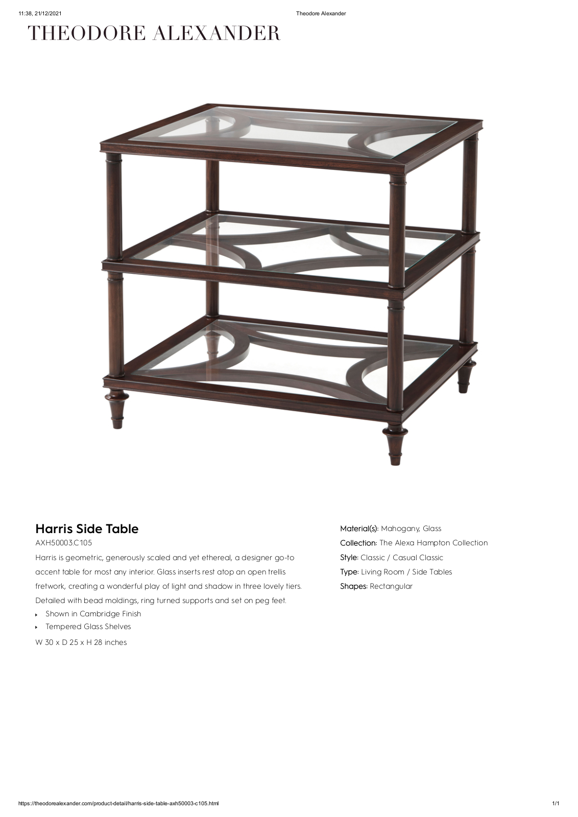 Theodore Alexander FPLJ3572 Specifications - ManualMachine.com