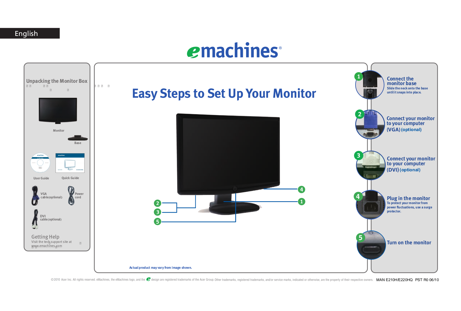 eMachines E220HQ Quick Start Manual