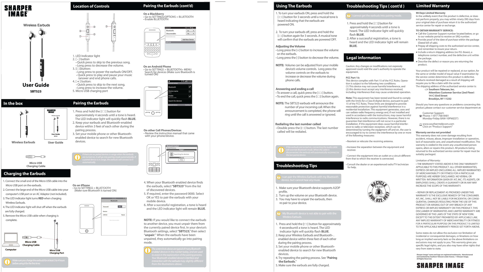 Sharper image SBT523 User Manual