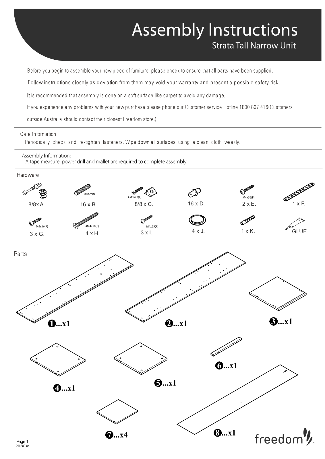 Freedom Strata Tall Narrow Unit Assembly Instruction