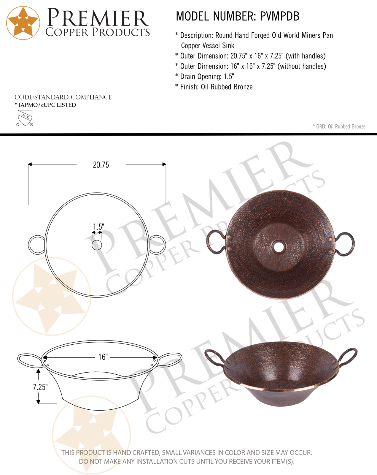 Premier Copper Products IER1708 Specifications - ManualMachine.com