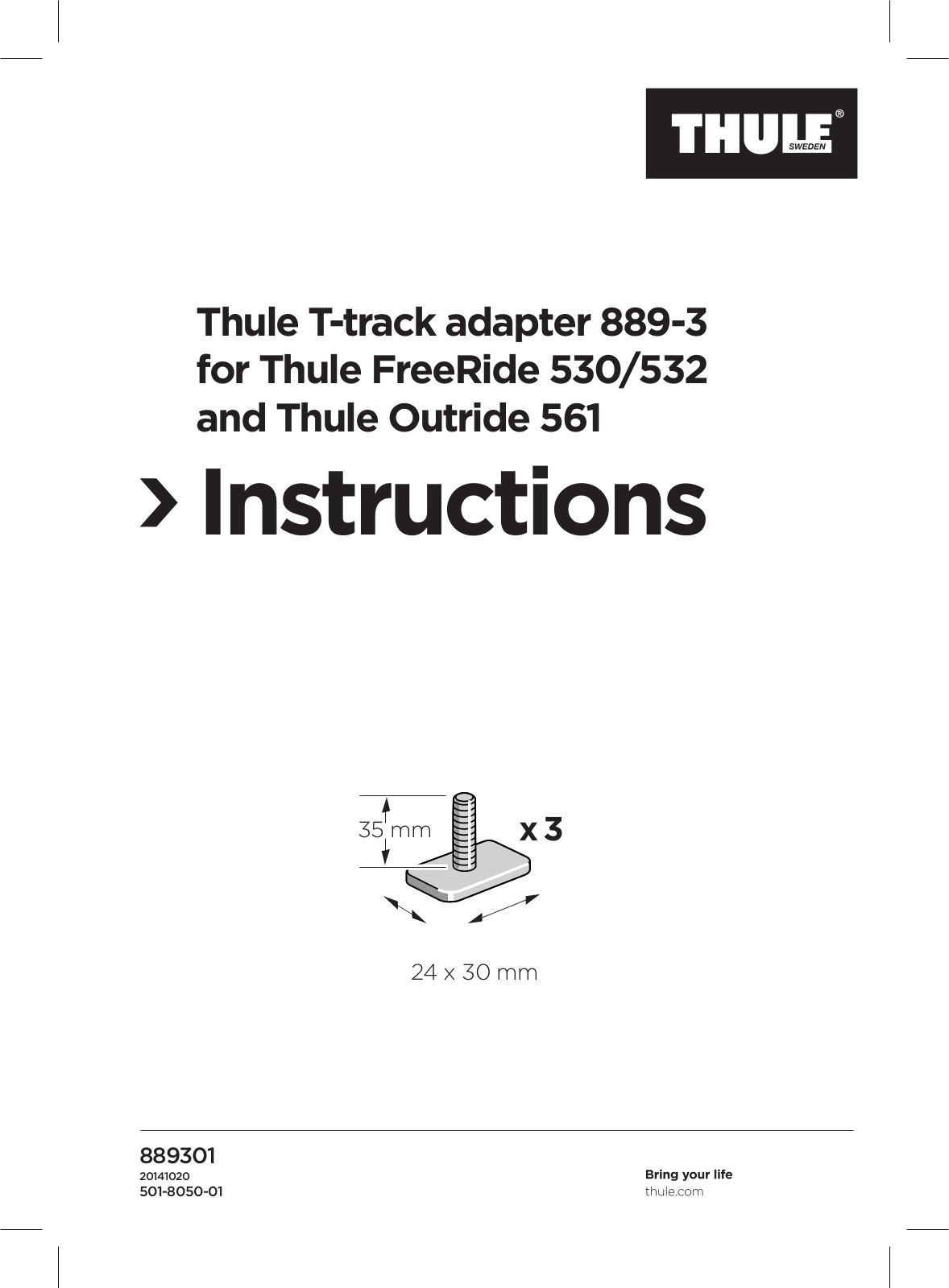 Thule T-track adapter 889-3 User guide