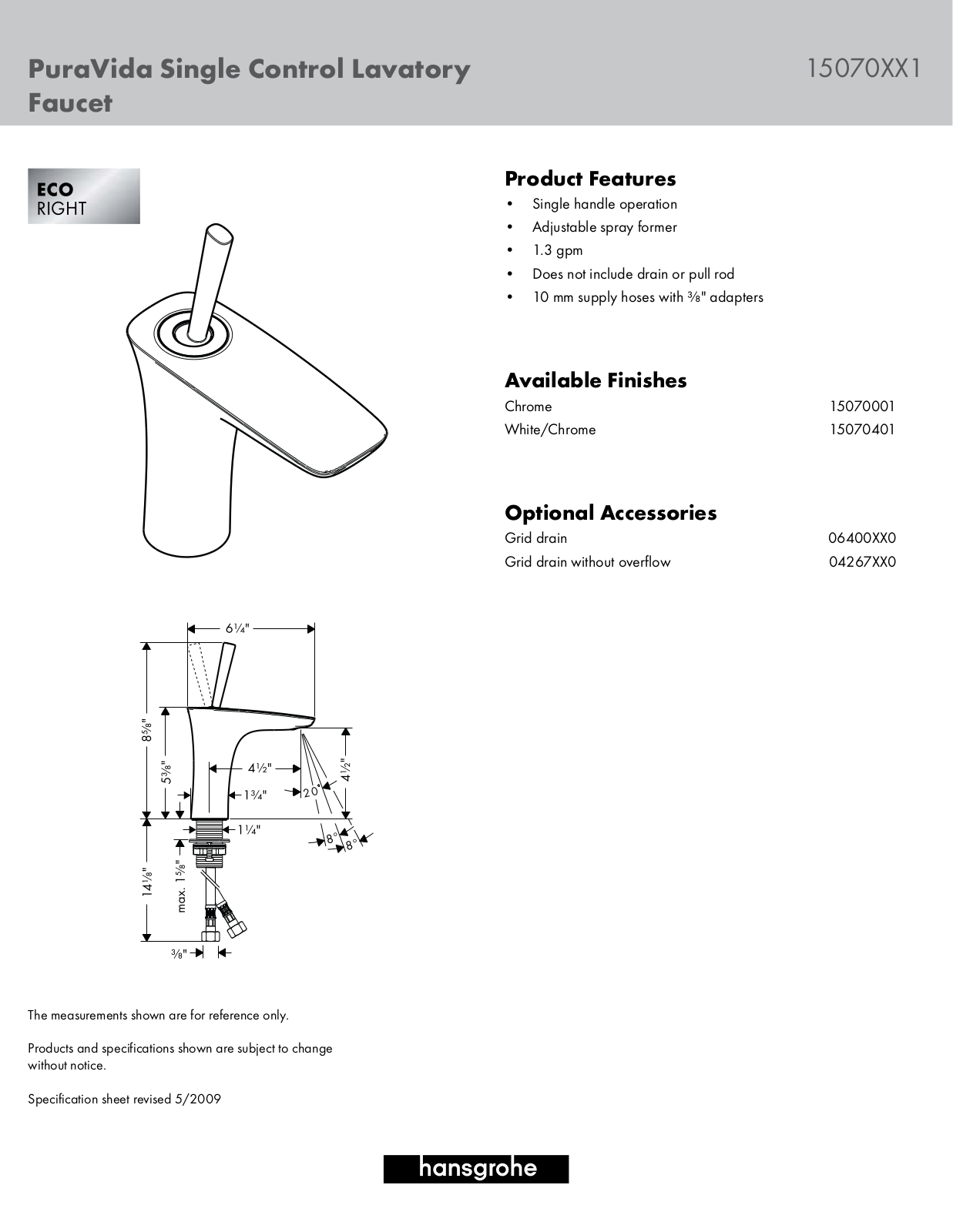 Hansgrohe 15070001 Specs