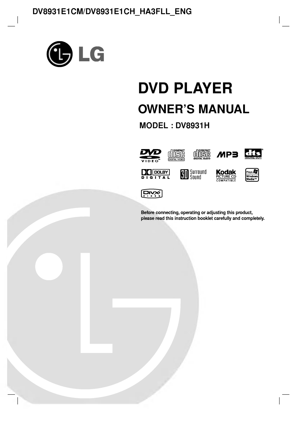 LG DV8931E1CM User manual