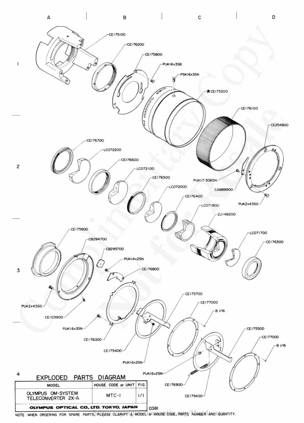 OLYMPUS 2X-A Teleconverter Service Manual