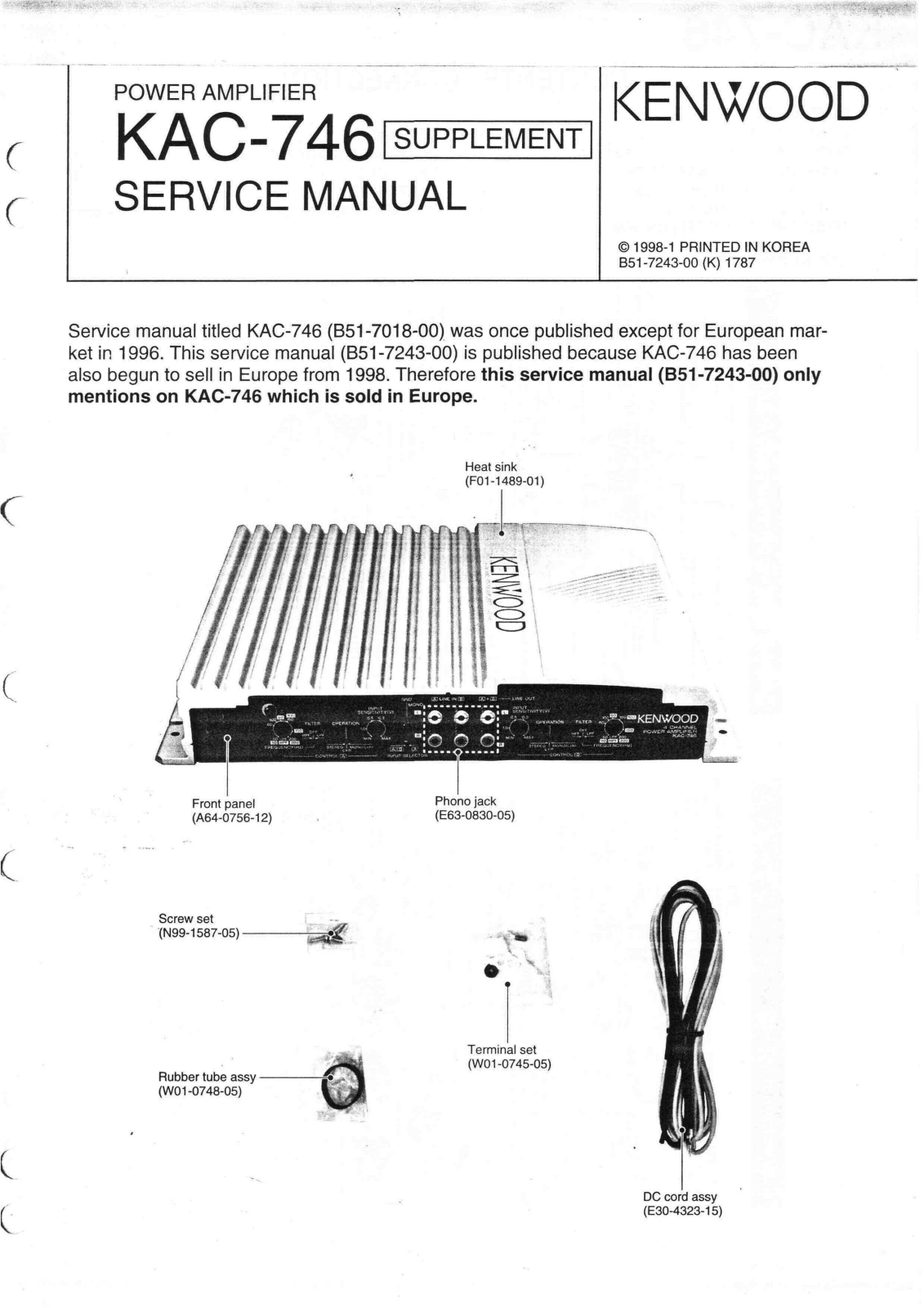 Kenwood KAC-746 Service manual