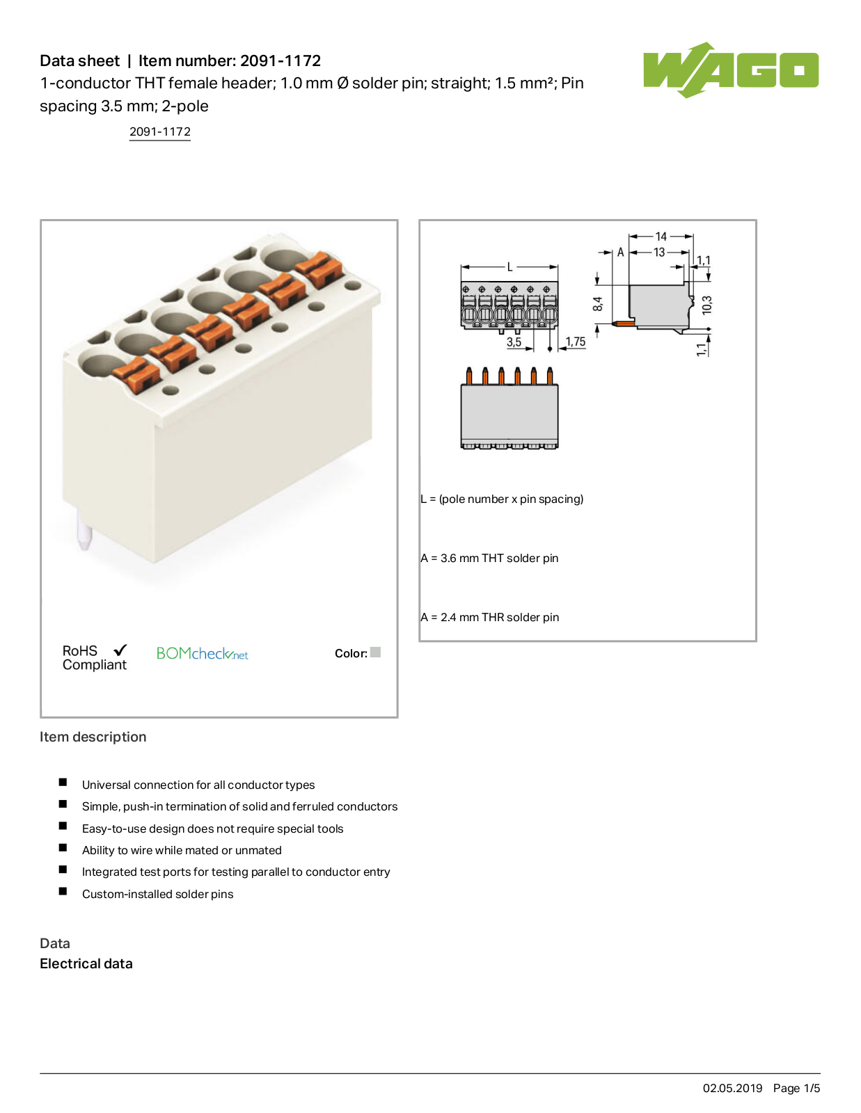 Wago 2091-1172 Data Sheet