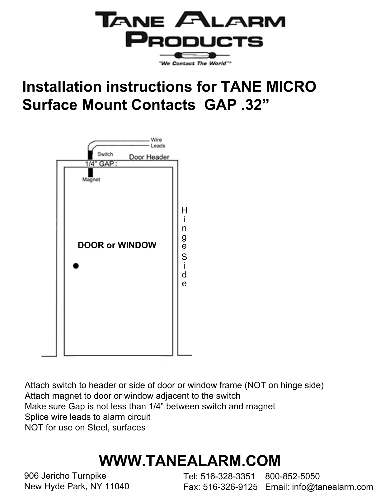 Tane TANE-MICRO Installation Instructions