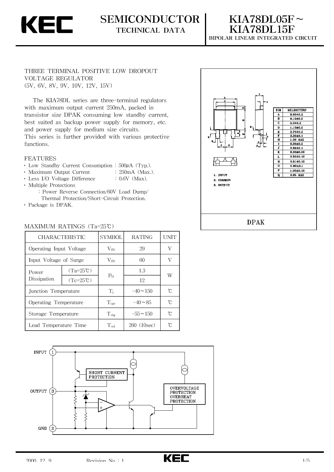 KEC KIA78DL06F, KIA78DL05F, KIA78DL15F, KIA78DL12F, KIA78DL09F Datasheet