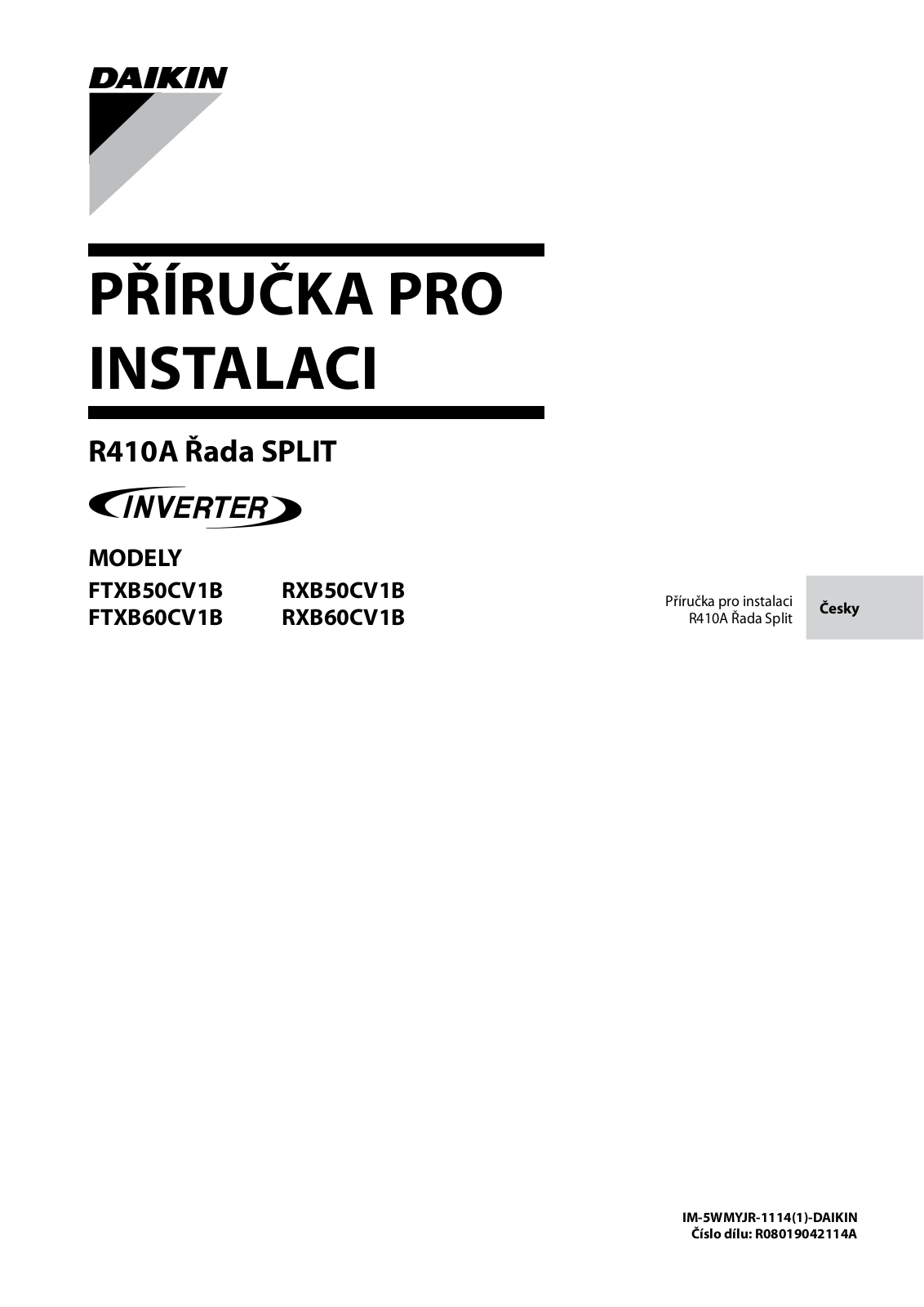 Daikin FTXB50CV1B, RXB50CV1B, FTXB60CV1B, RXB60CV1B Installation manuals