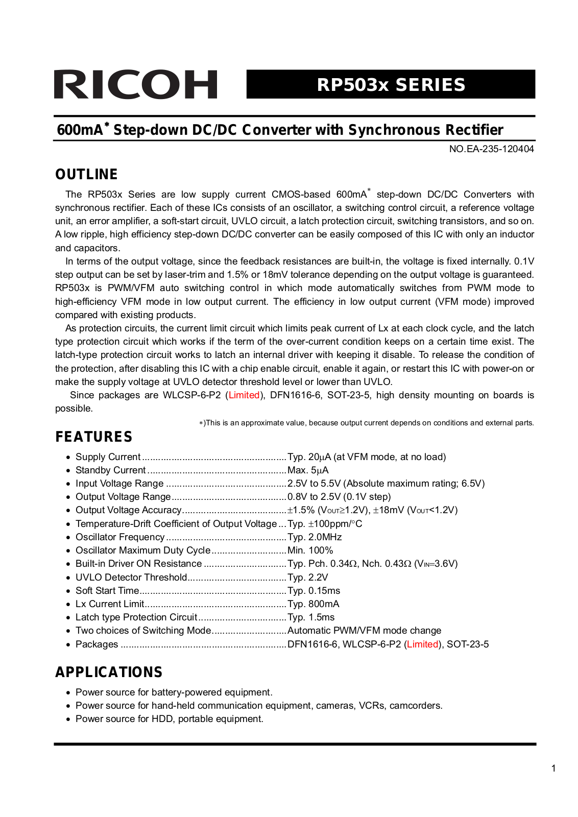 RICOH RP503x Technical data