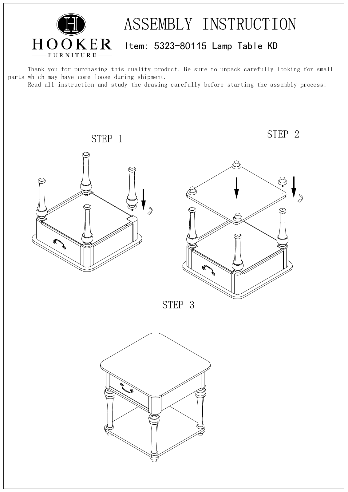 Hooker Furniture 532380115 Assembly Guide