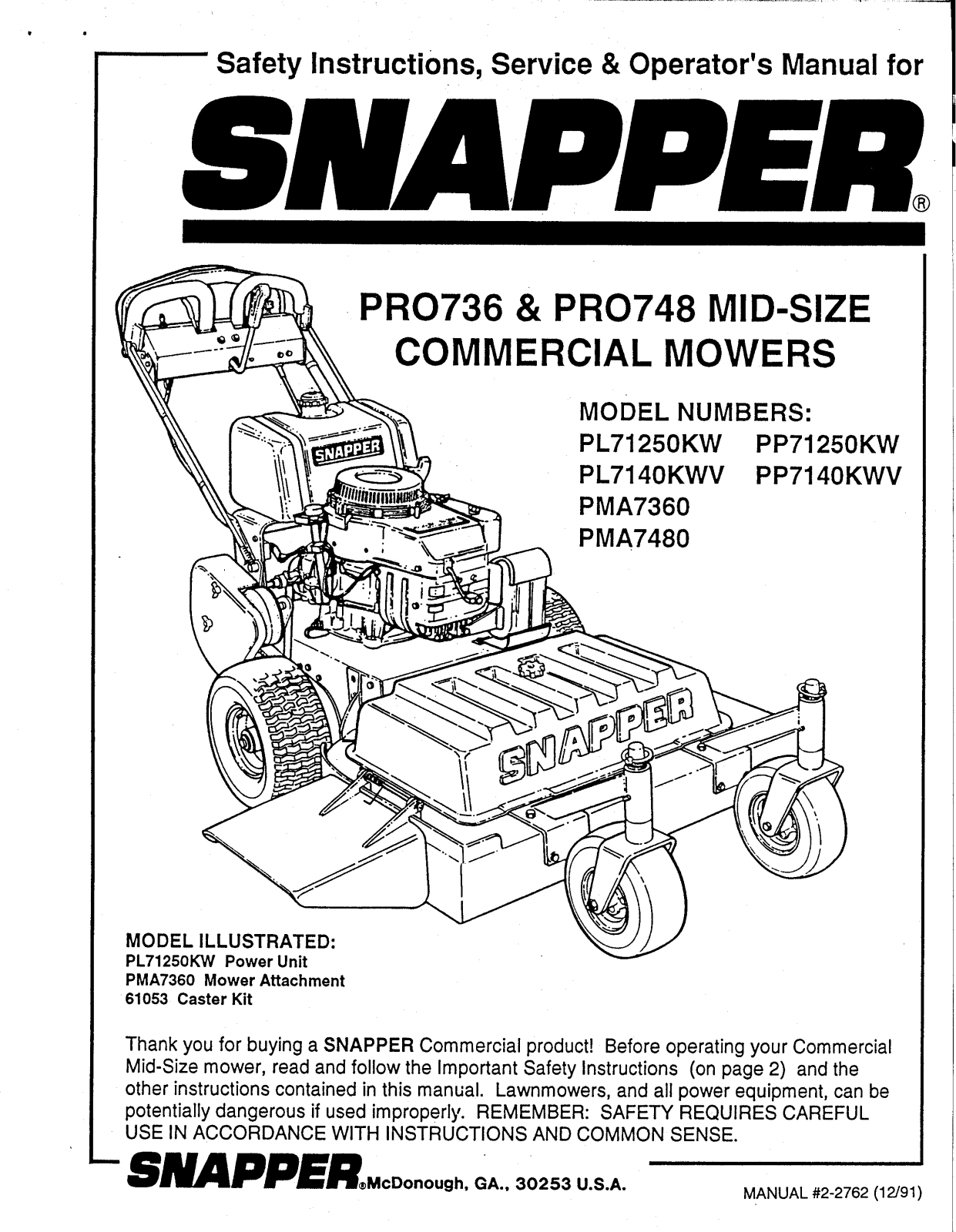 Snapper PP71250KW User Manual