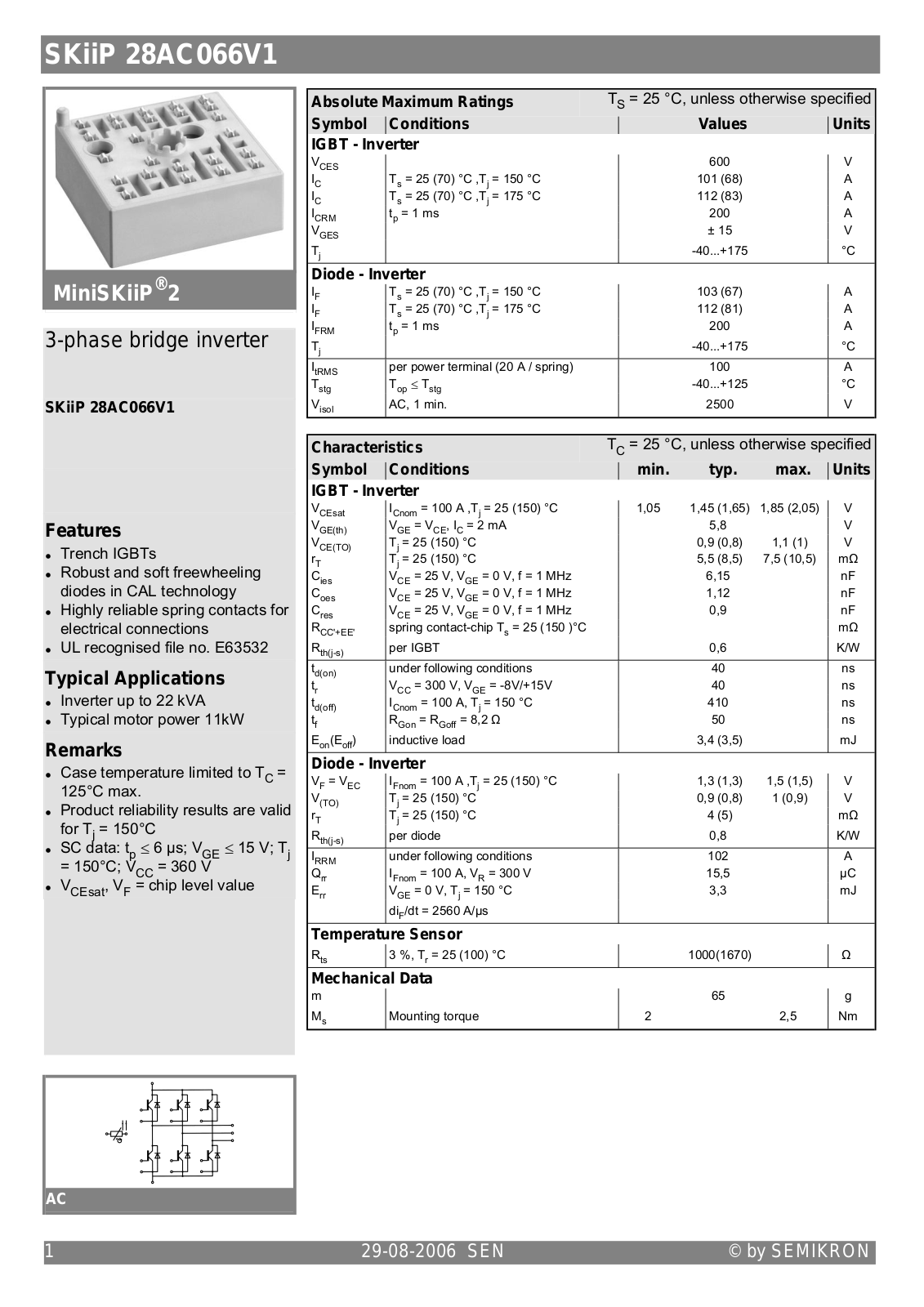 Semikron SKIIP28AC066V1 Data Sheet