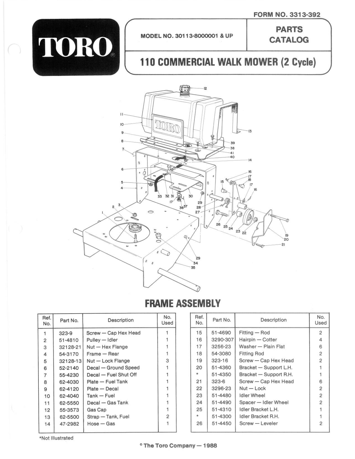 Toro 30113 Parts Catalogue