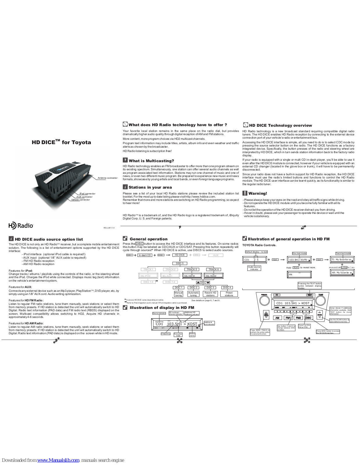 DICE HD Dice, HD DICE for Toyota User Information