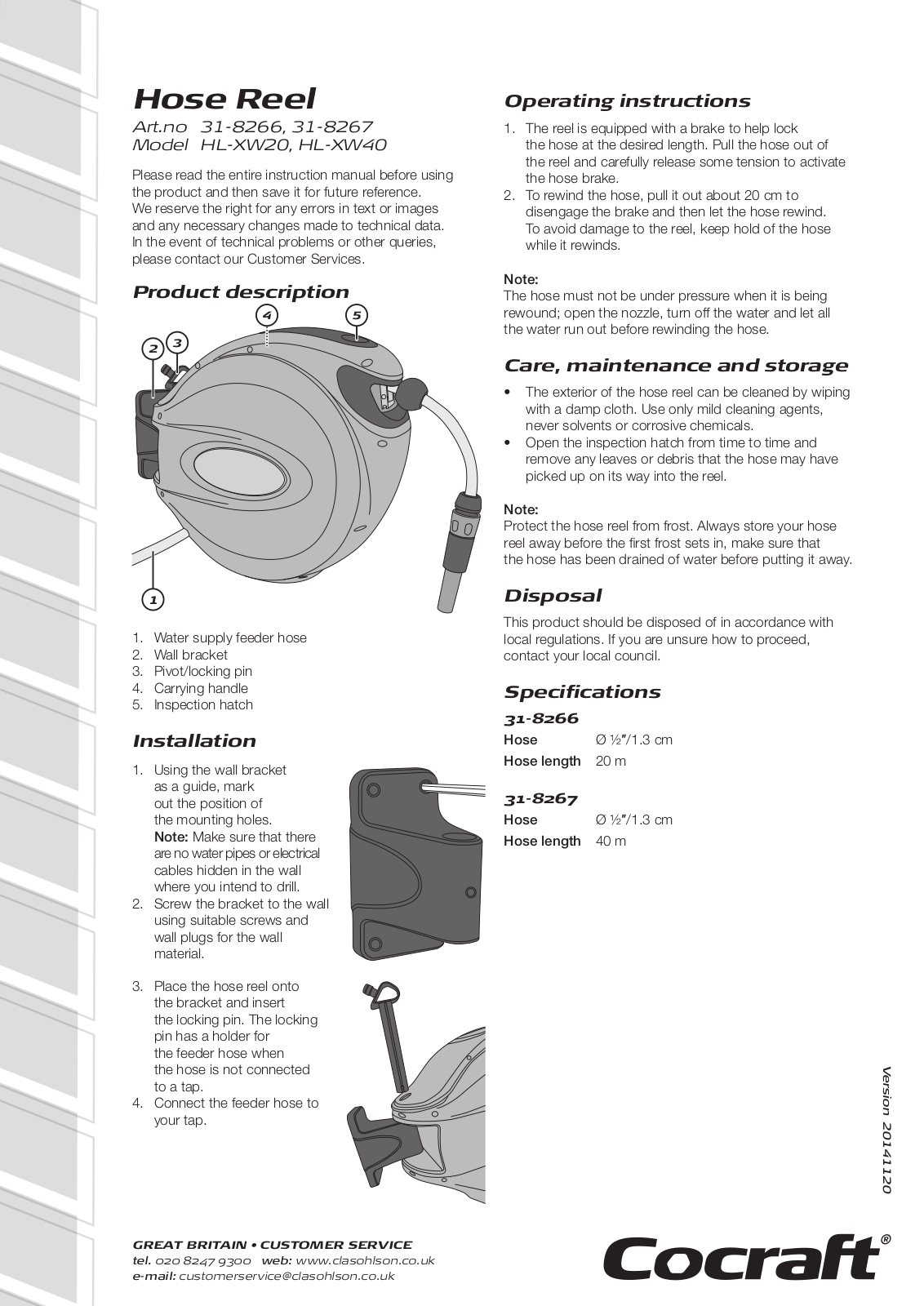 Cocraft HL-XW40, HL-XW20 User Manual