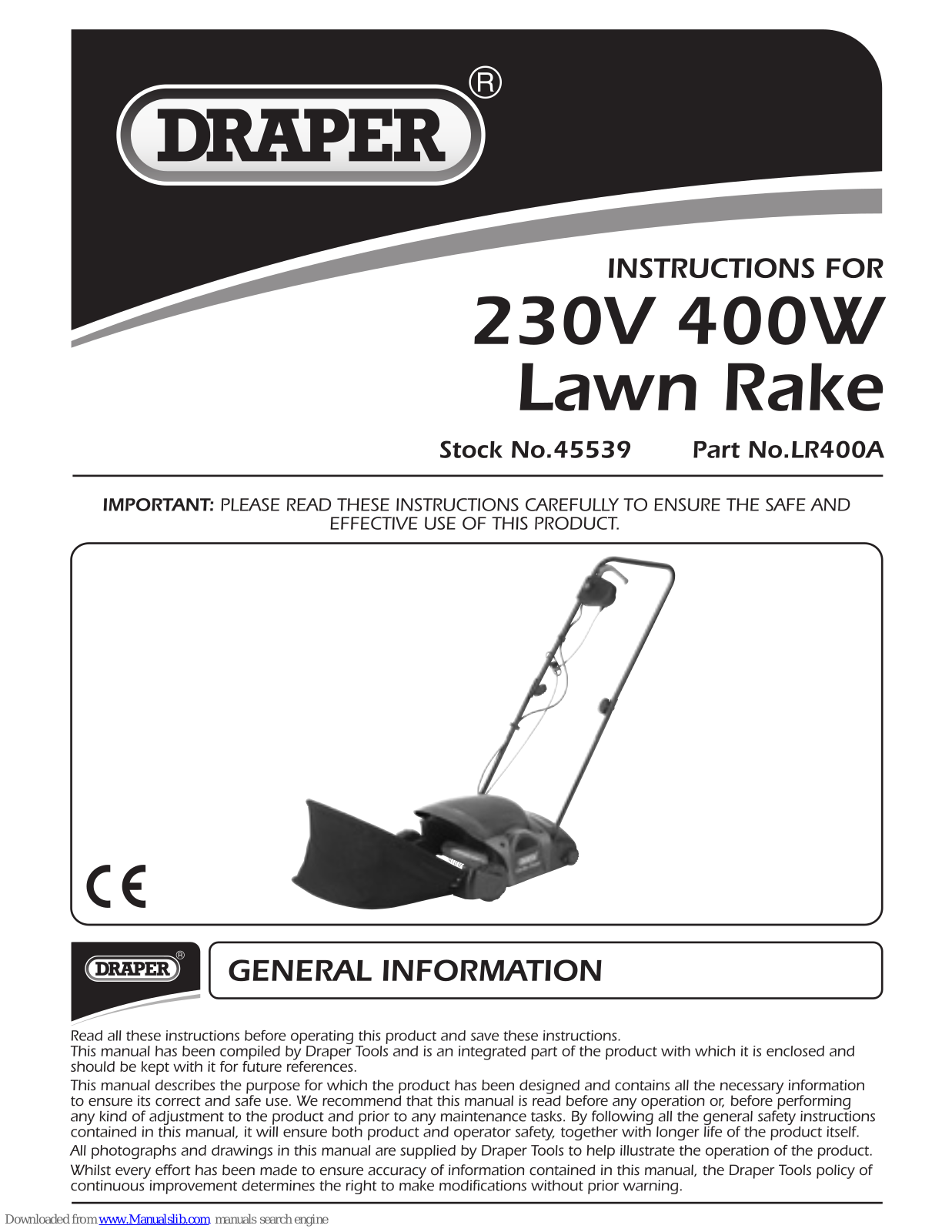 Draper LR400A, 45539 Instructions Manual - ManualMachine.com