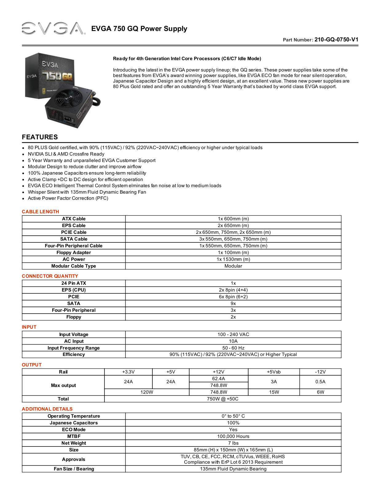 EVGA 750 GQ User Manual