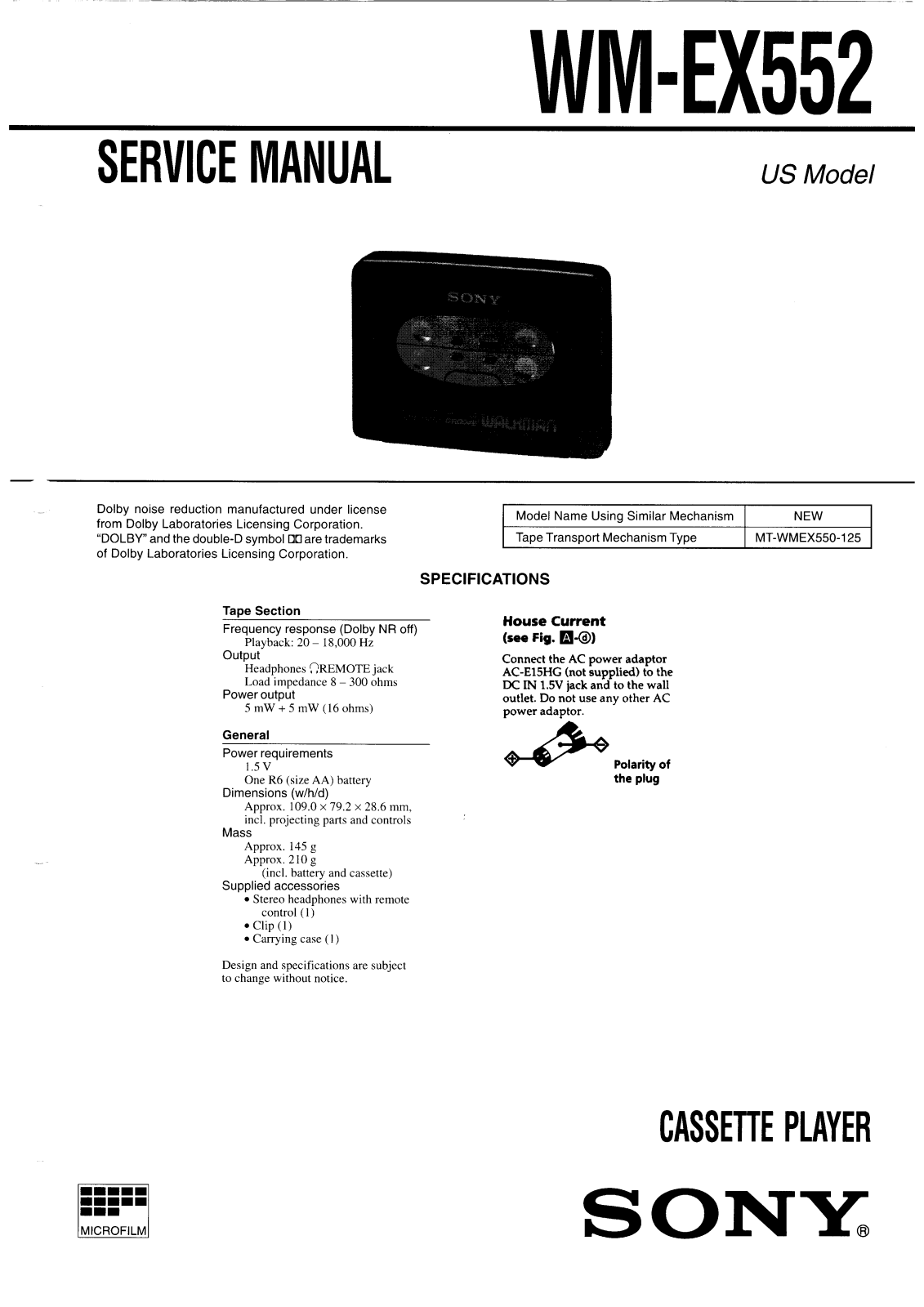 Sony WM-EX552 Service Manual