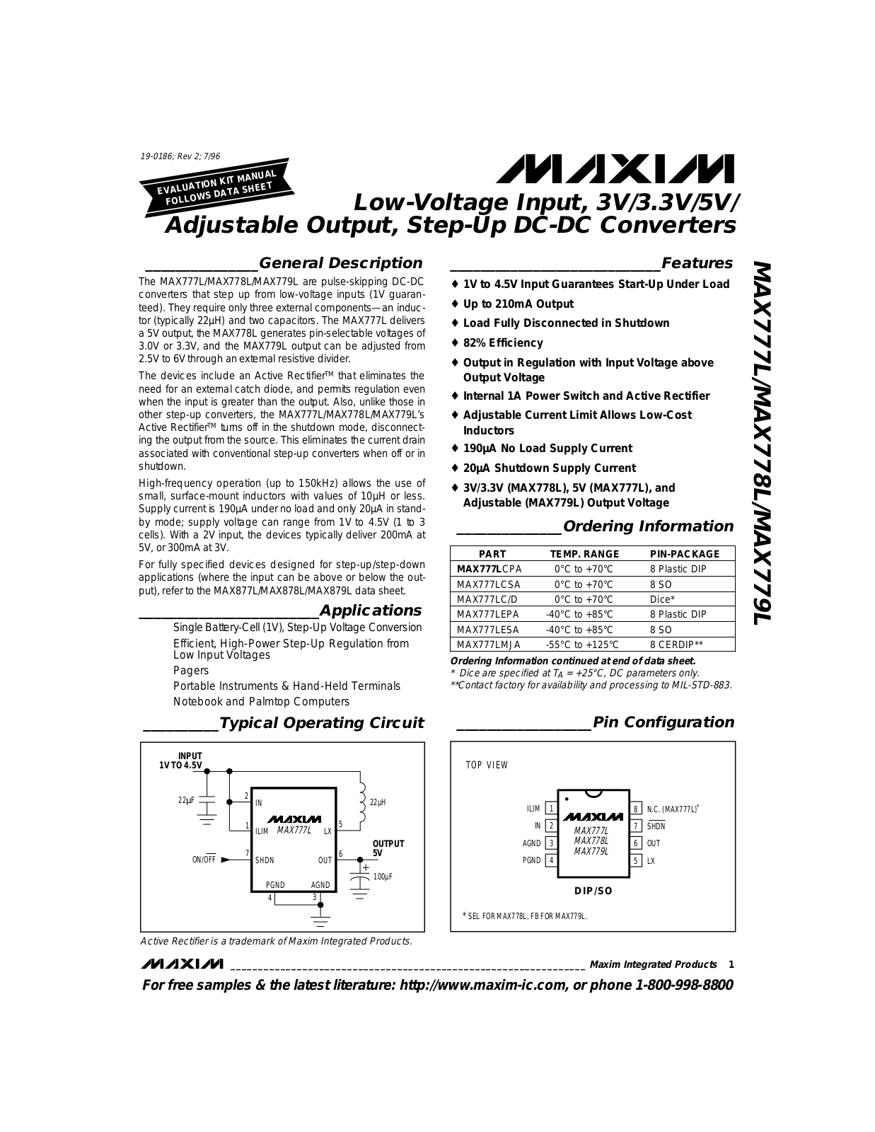 Maxim MAX779LCSA, MAX779LEPA, MAX779LESA, MAX779LMJA, MAX777LC-D Datasheet