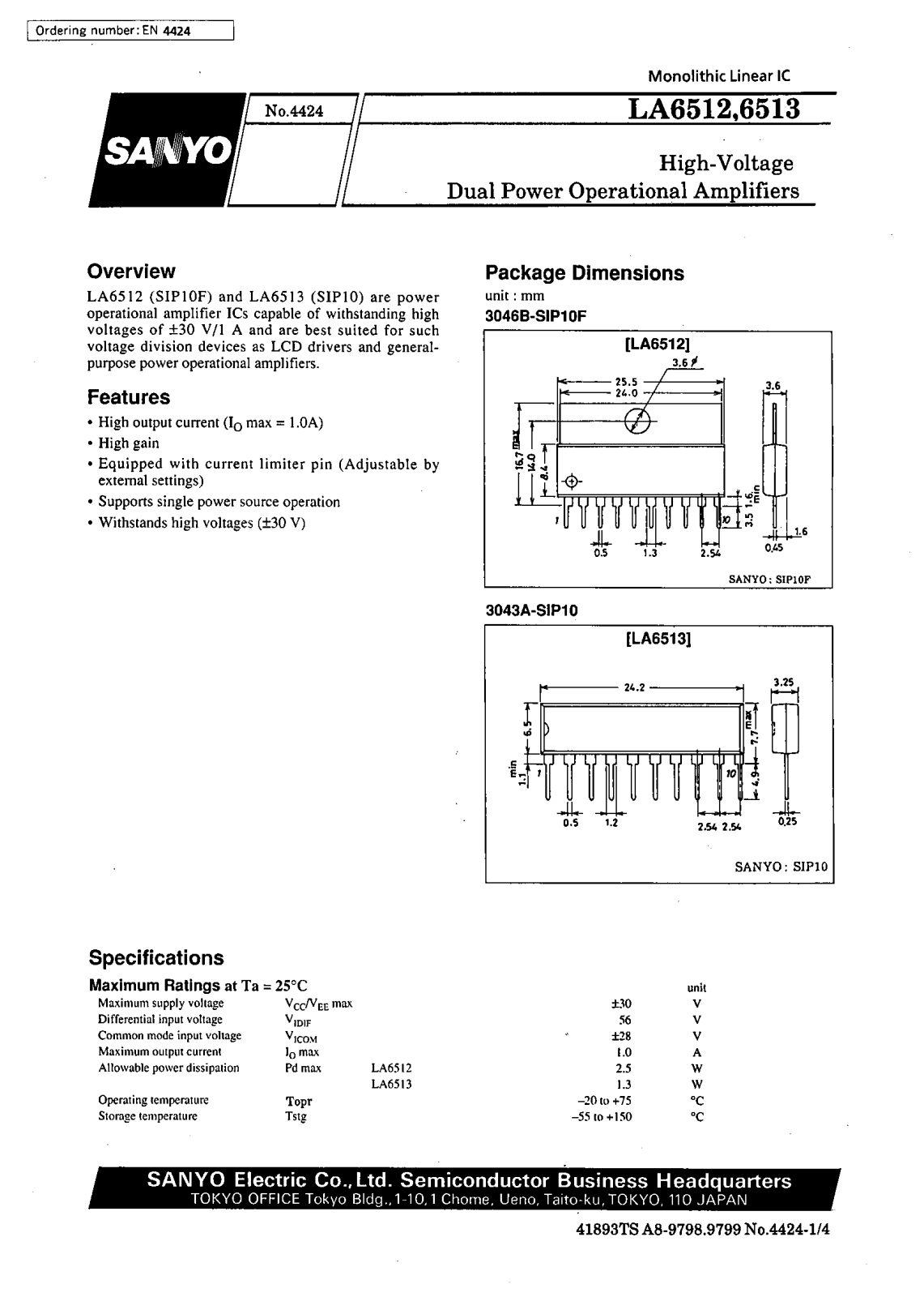 SANYO LA6513, LA6512 Datasheet