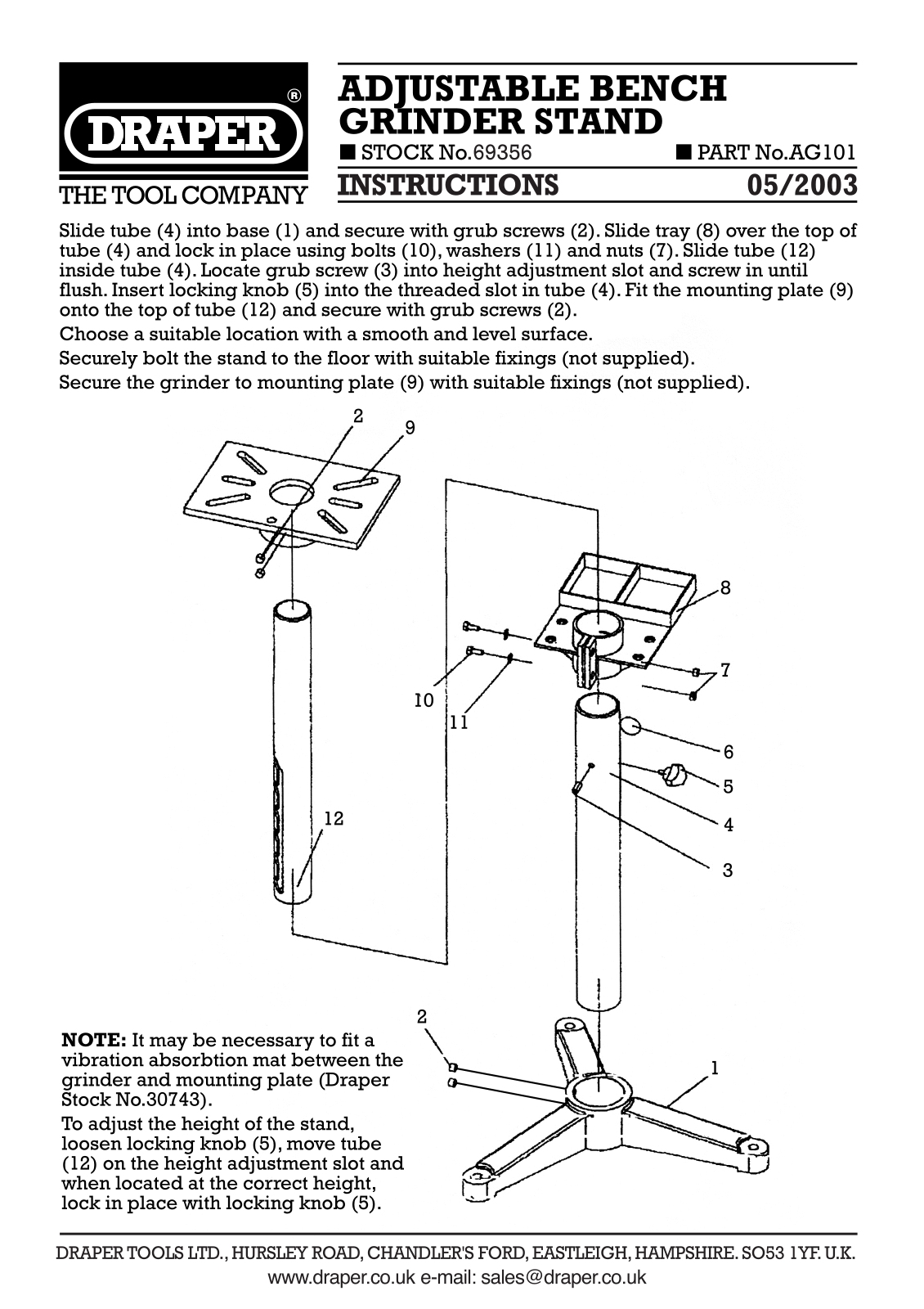 Draper AG101 User guide - ManualMachine.com