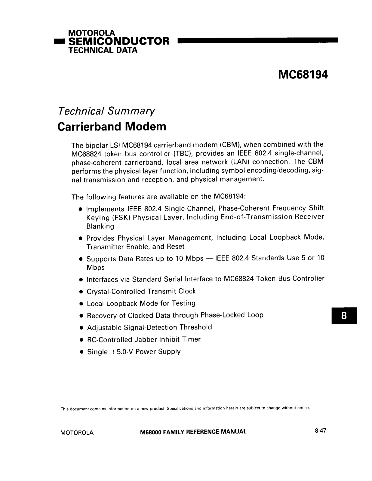 Motorola MC68194 Datasheet