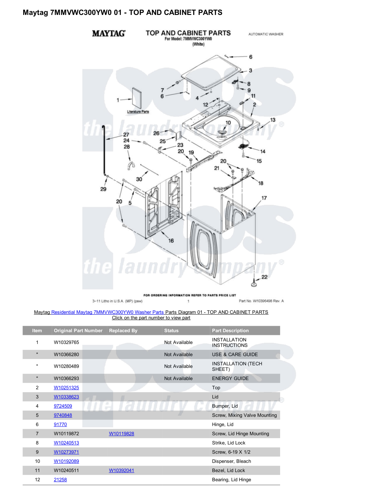 Maytag 7MMVWC300YW0 Parts Diagram