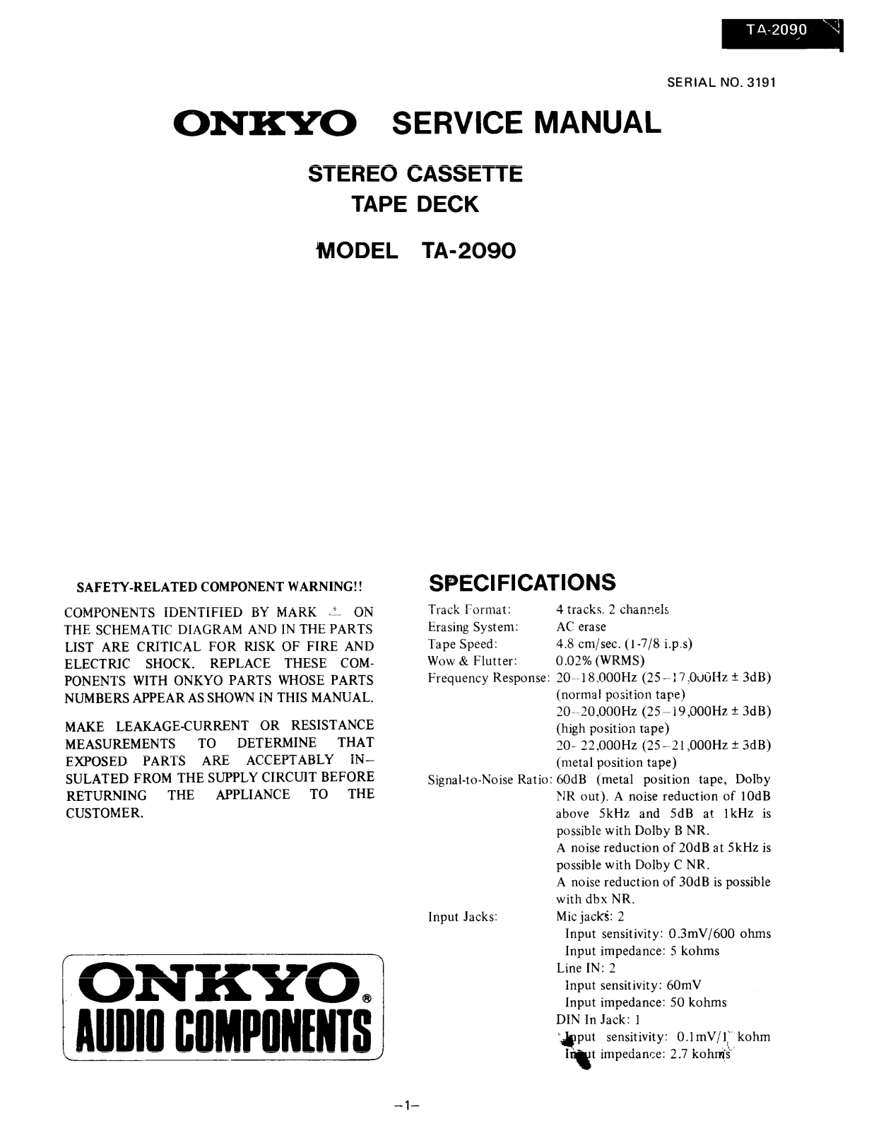 Onkyo TA-2090 Service manual