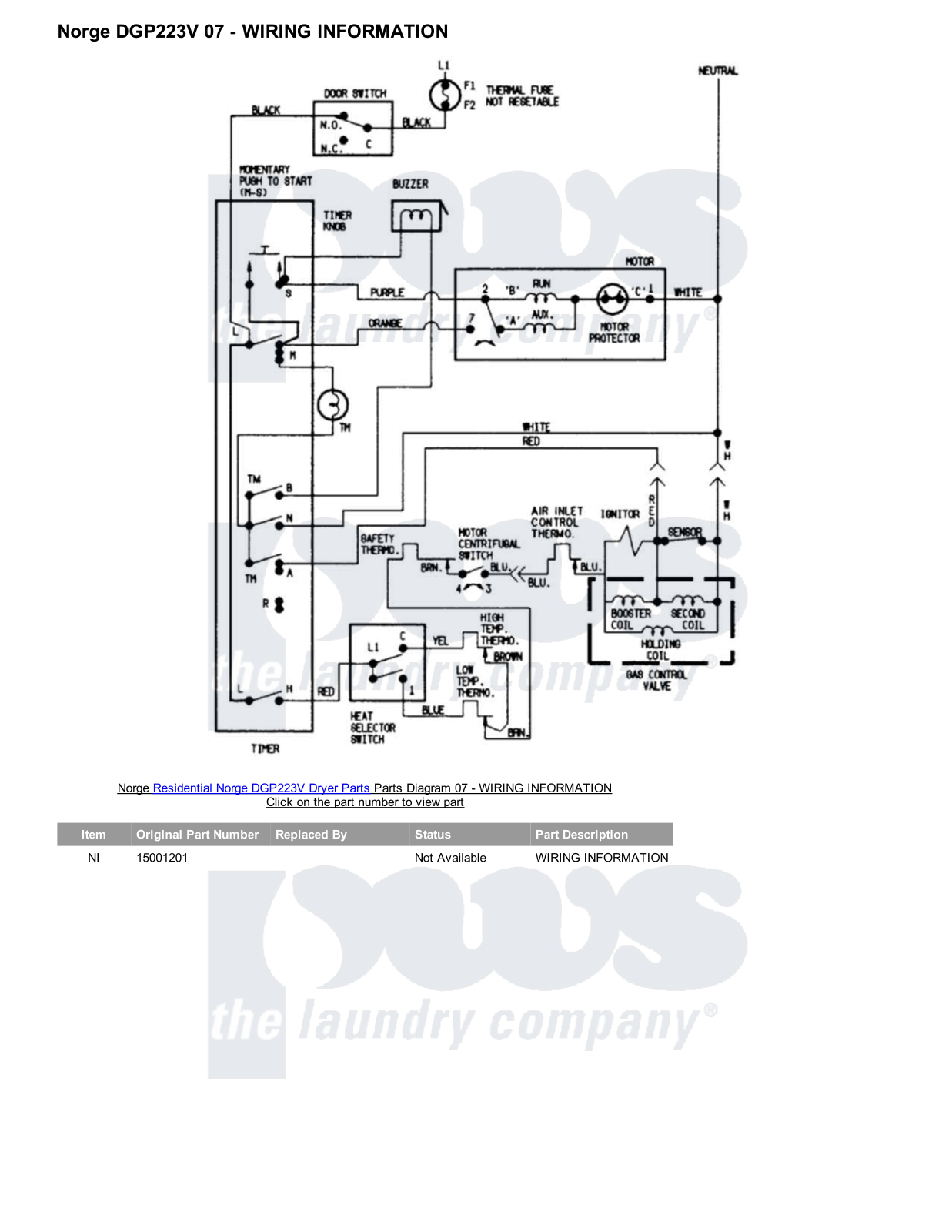 Norge DGP223V Parts Diagram