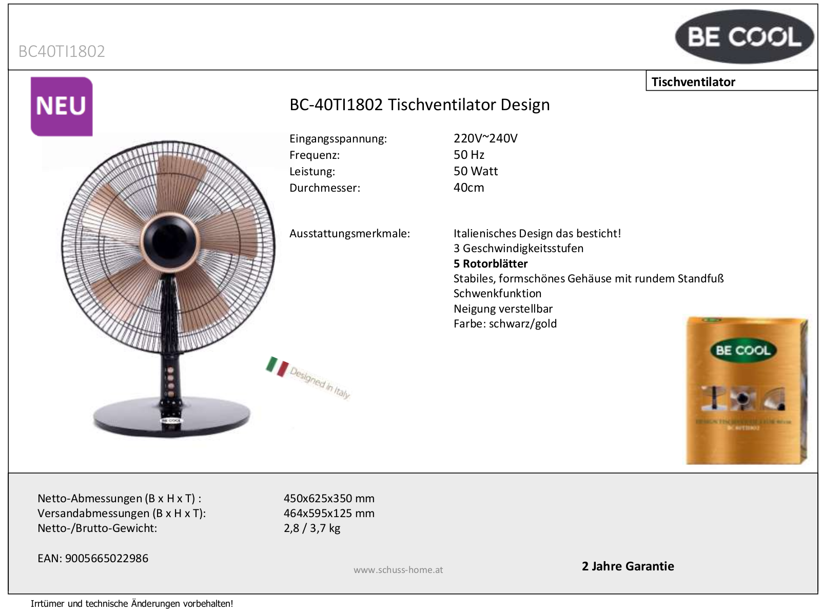 Be Cool BC40TI1802 User Manual