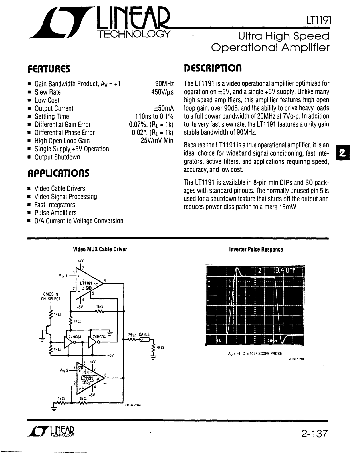 Linear Technology LT1191 Datasheet