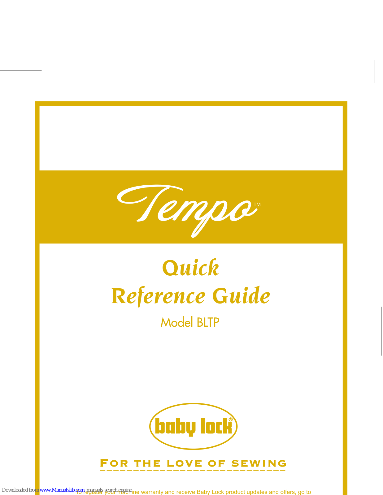 Baby Lock Tempo, BLTP Quick Reference Manual - ManualMachine.com