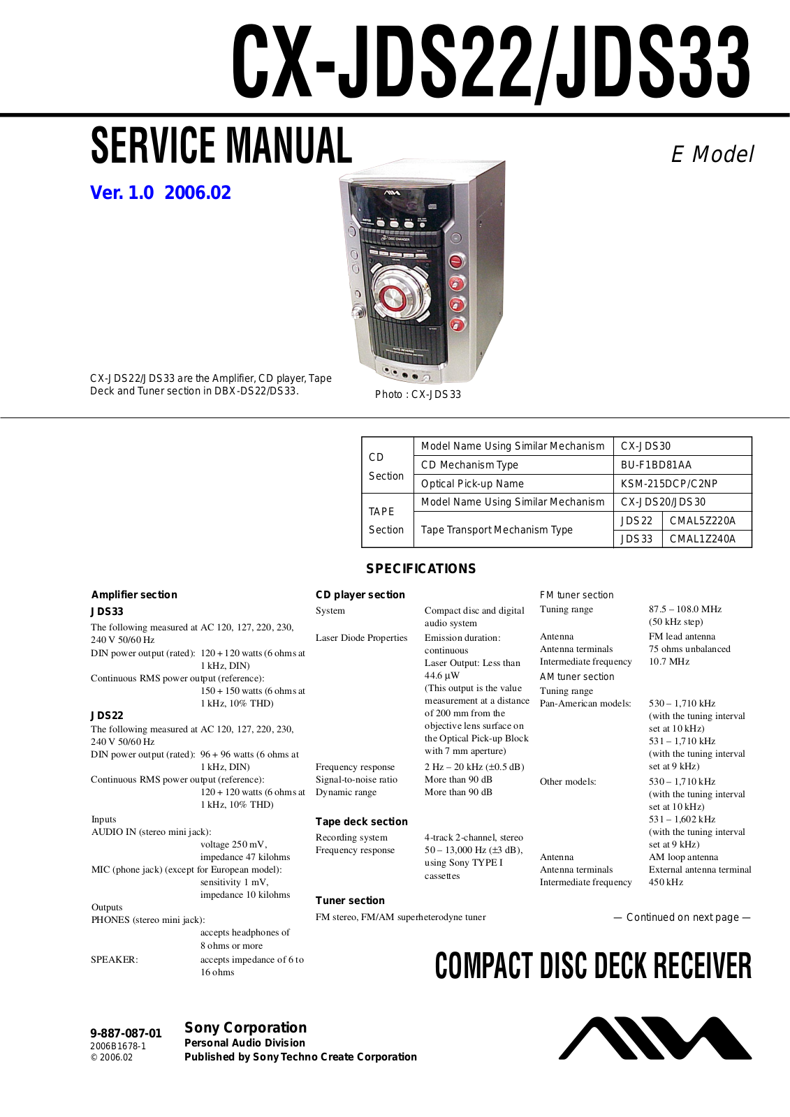 Aiwa CX-JDS22, CX-JDS33 Service Manual